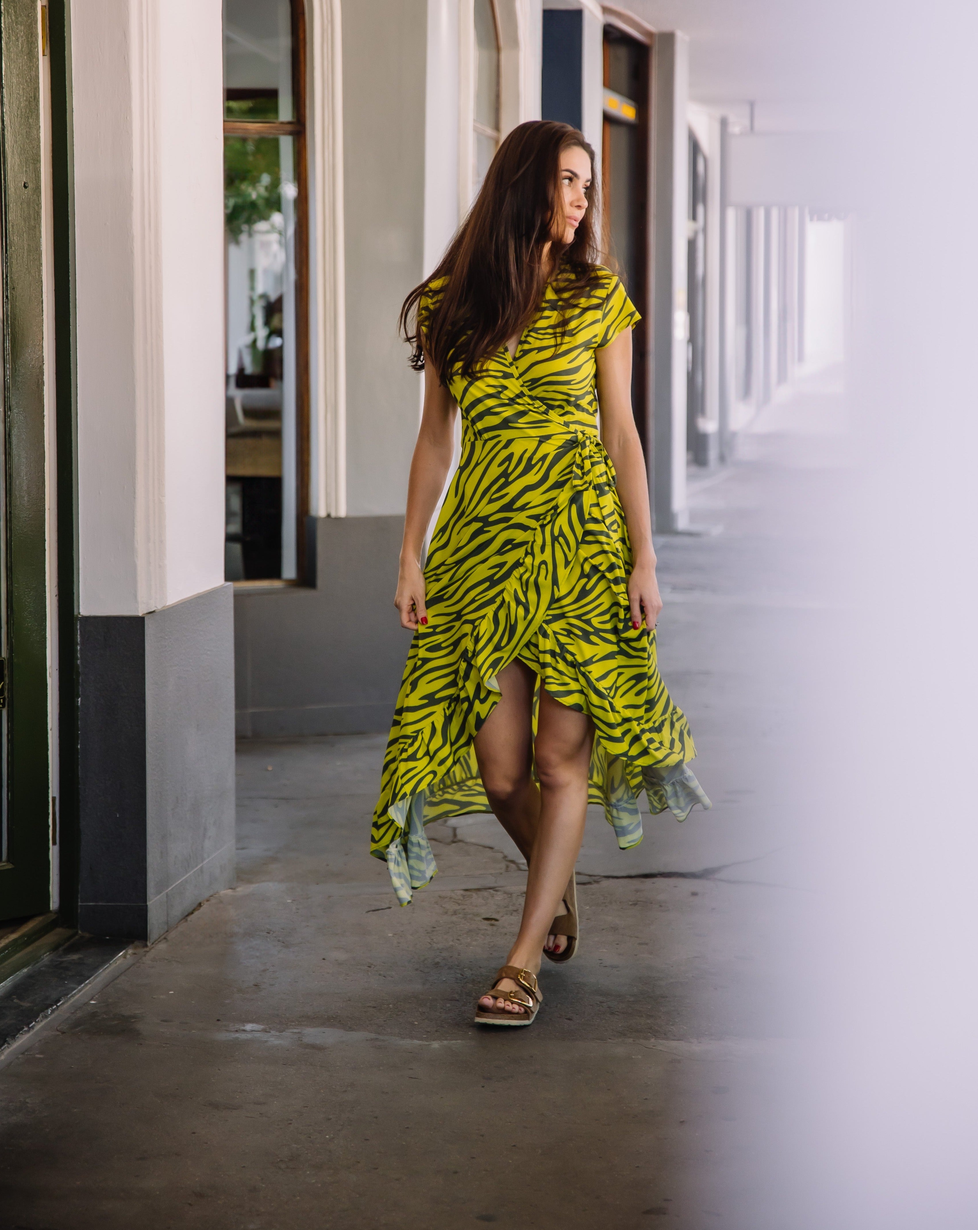 Yellow zebra print store dress