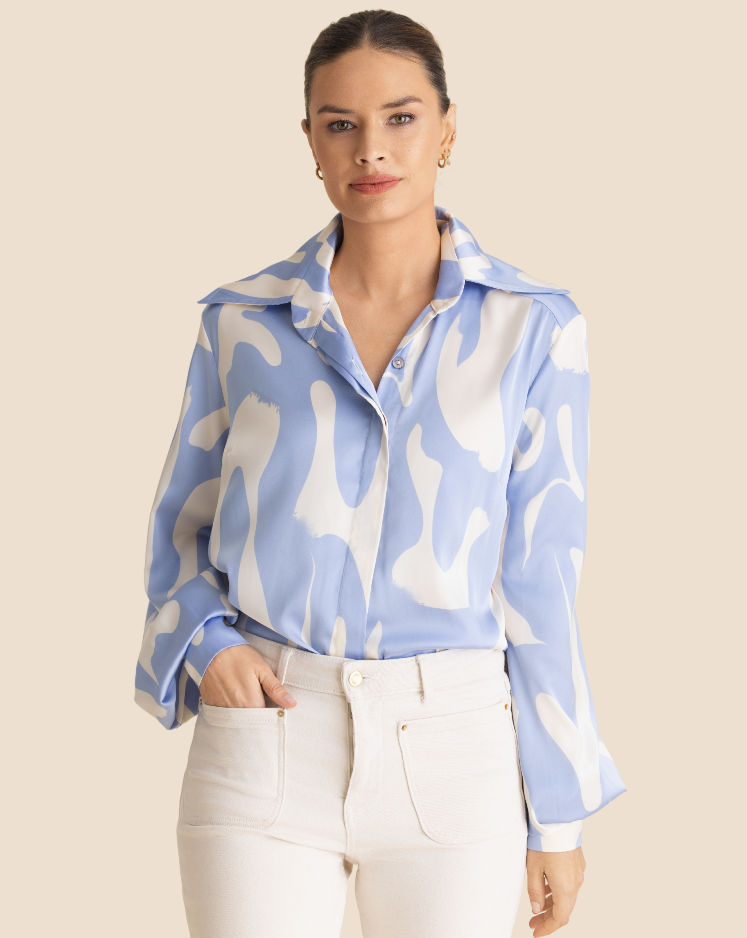 Classic Elle Shirt | Sky Blue & Ivory