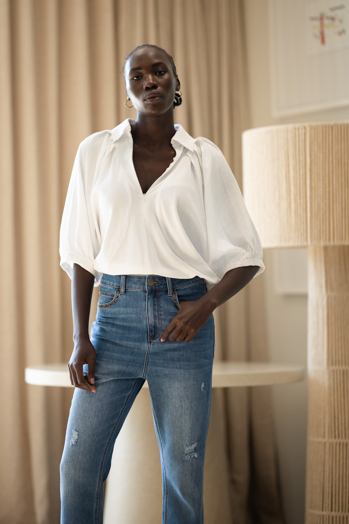 Monaco Top | White Rayon Linen