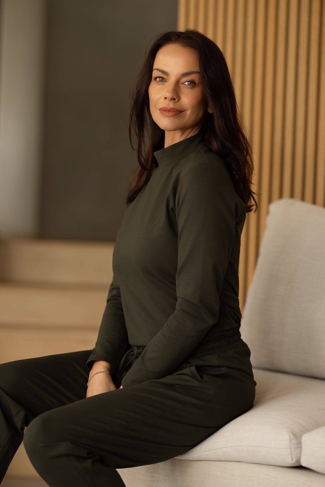 Fiji Funnel Neck Long-Sleeve Top |  Forest Green