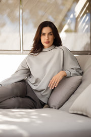 Peru Piped Sweater | Urban Taupe & Major Brown Piping