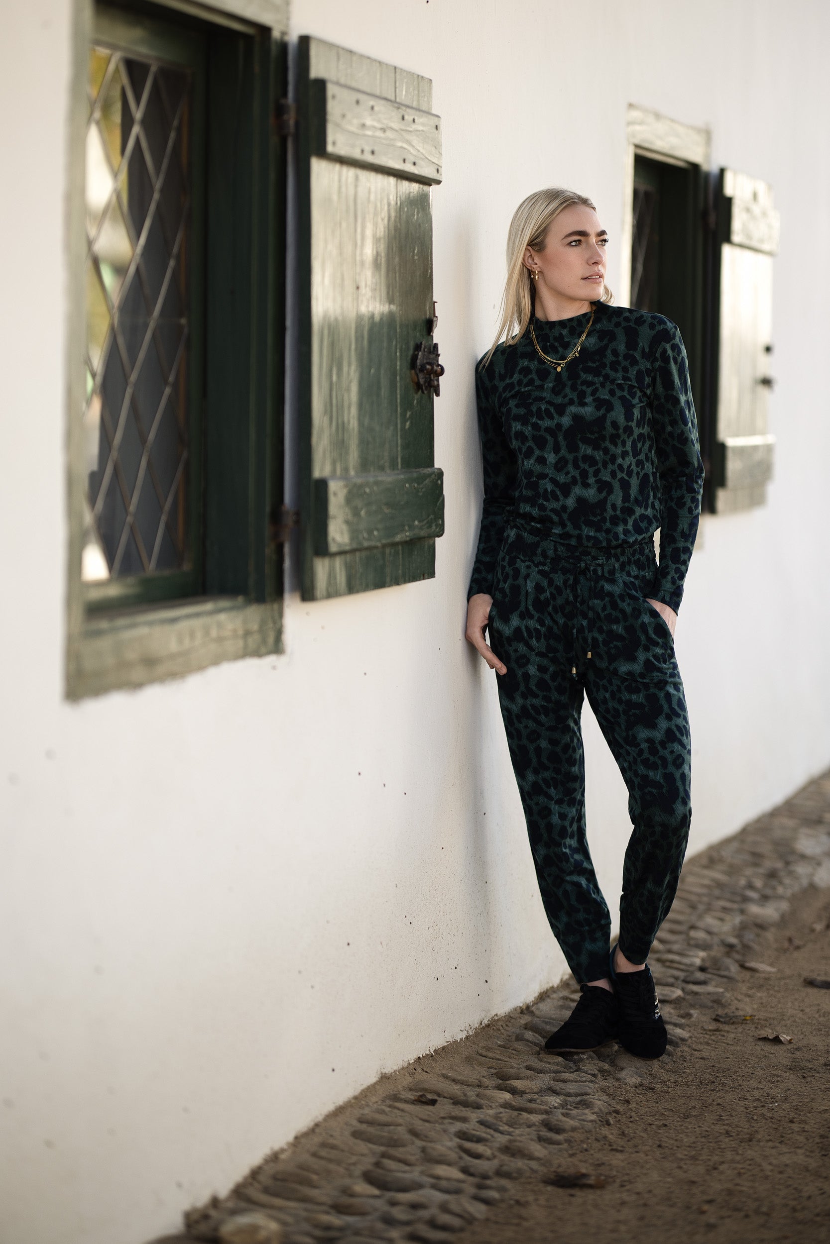 Fiji Funnel Neck Long-Sleeve Top | Navy Animal Print