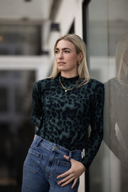 Fiji Funnel Neck Long-Sleeve Top | Navy Animal Print