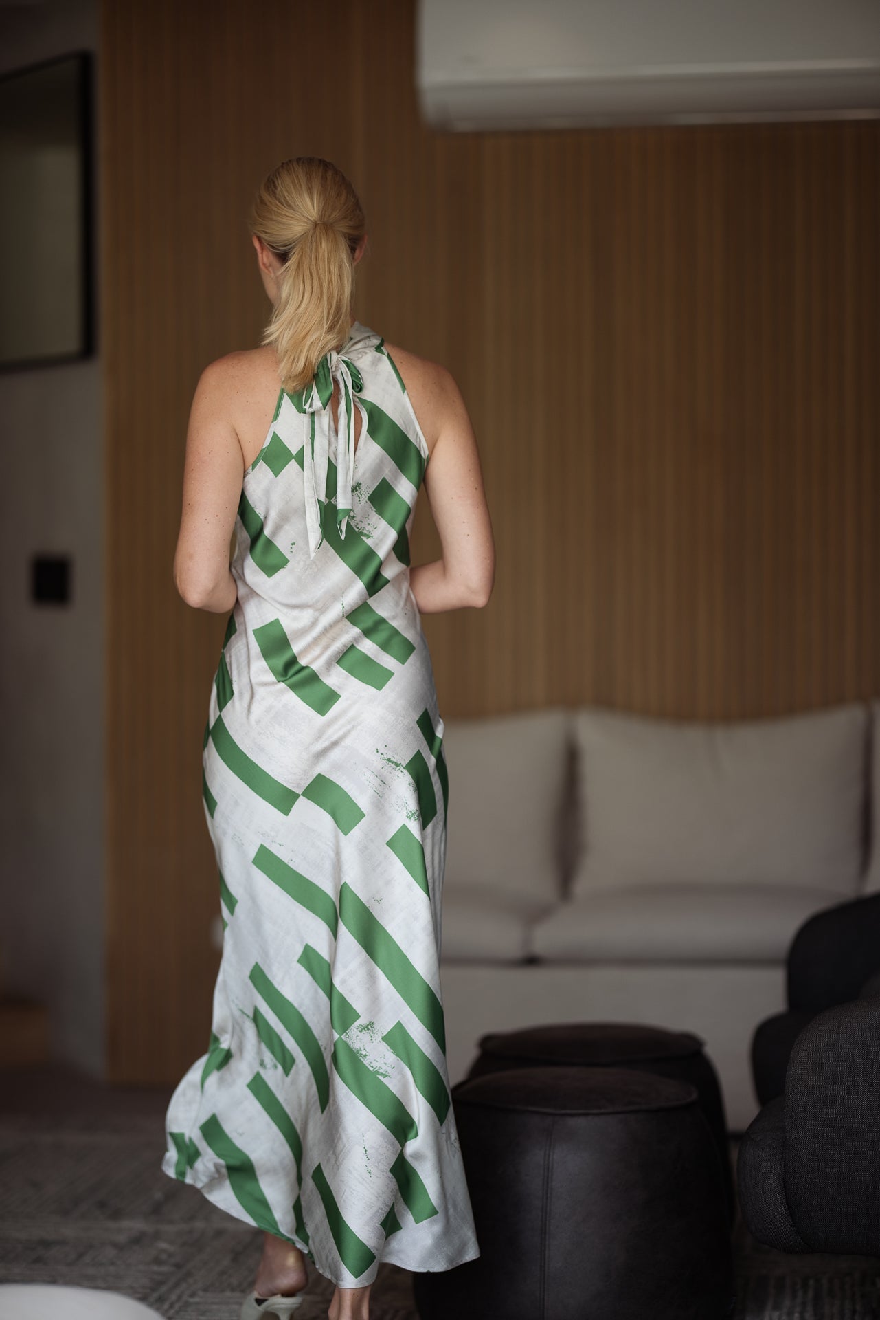Jenna Halterneck Dress | Ivory & Green