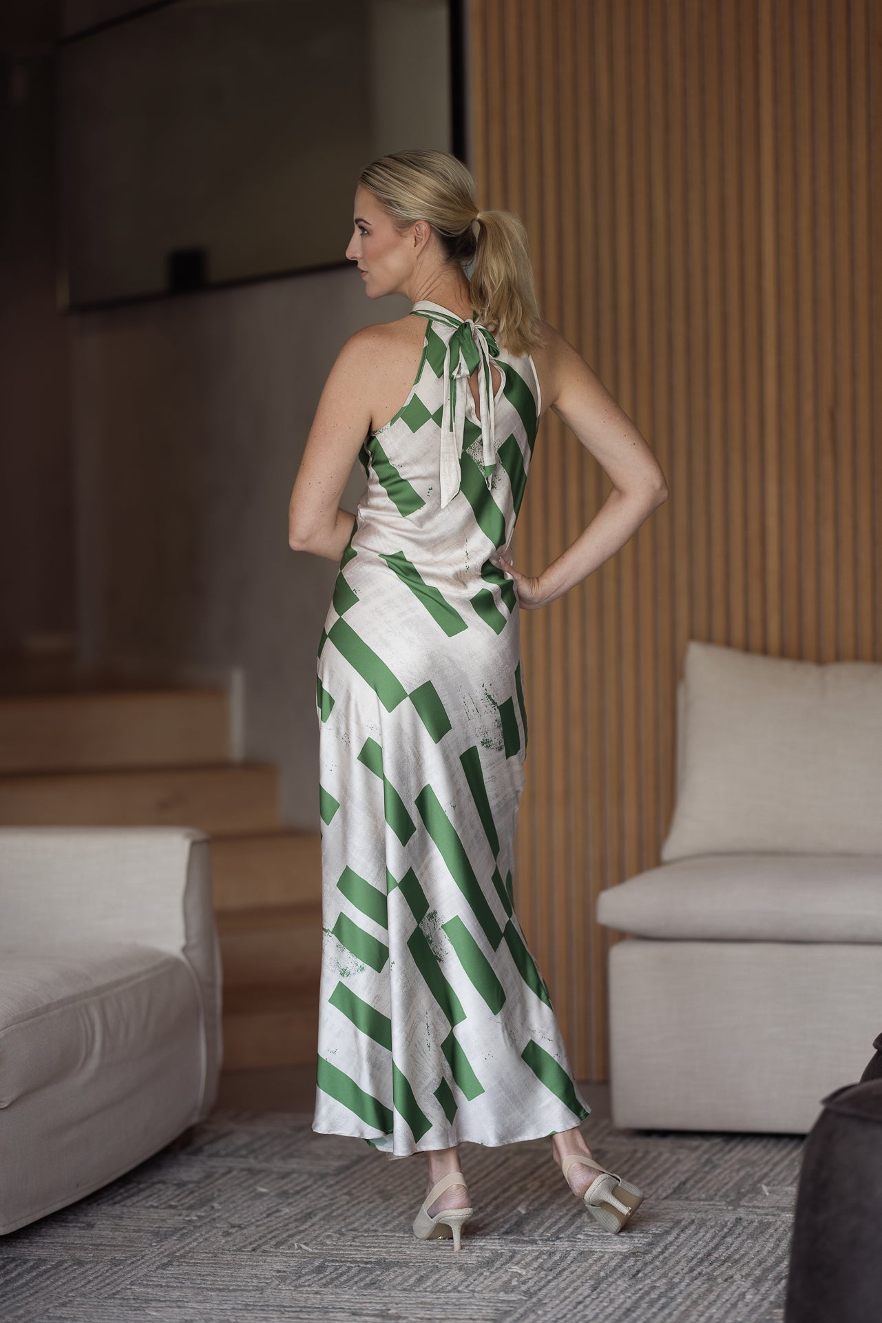 Jenna Halterneck Dress | Ivory & Green