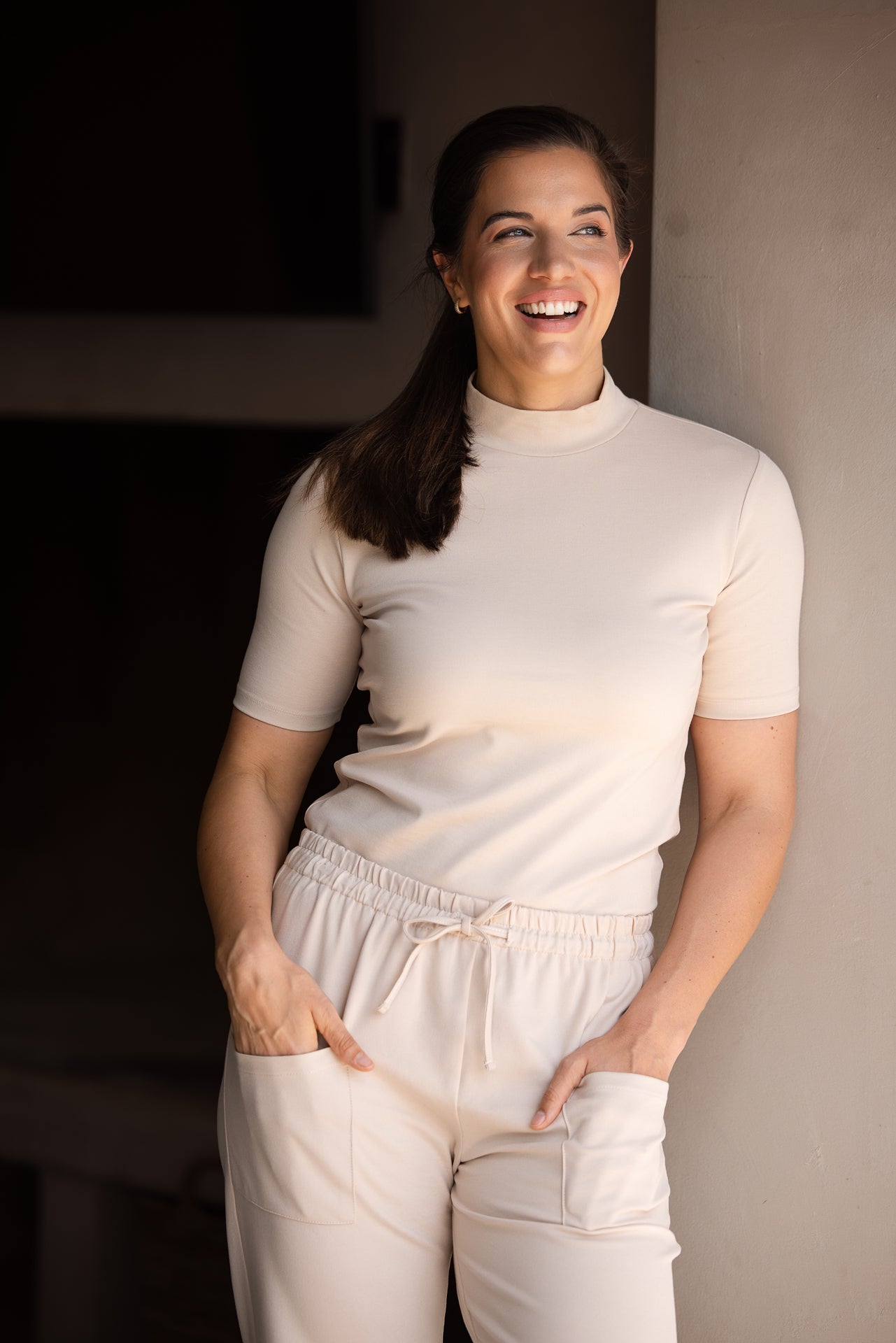 Fiji Funnel Neck Short-Sleeve | Stone