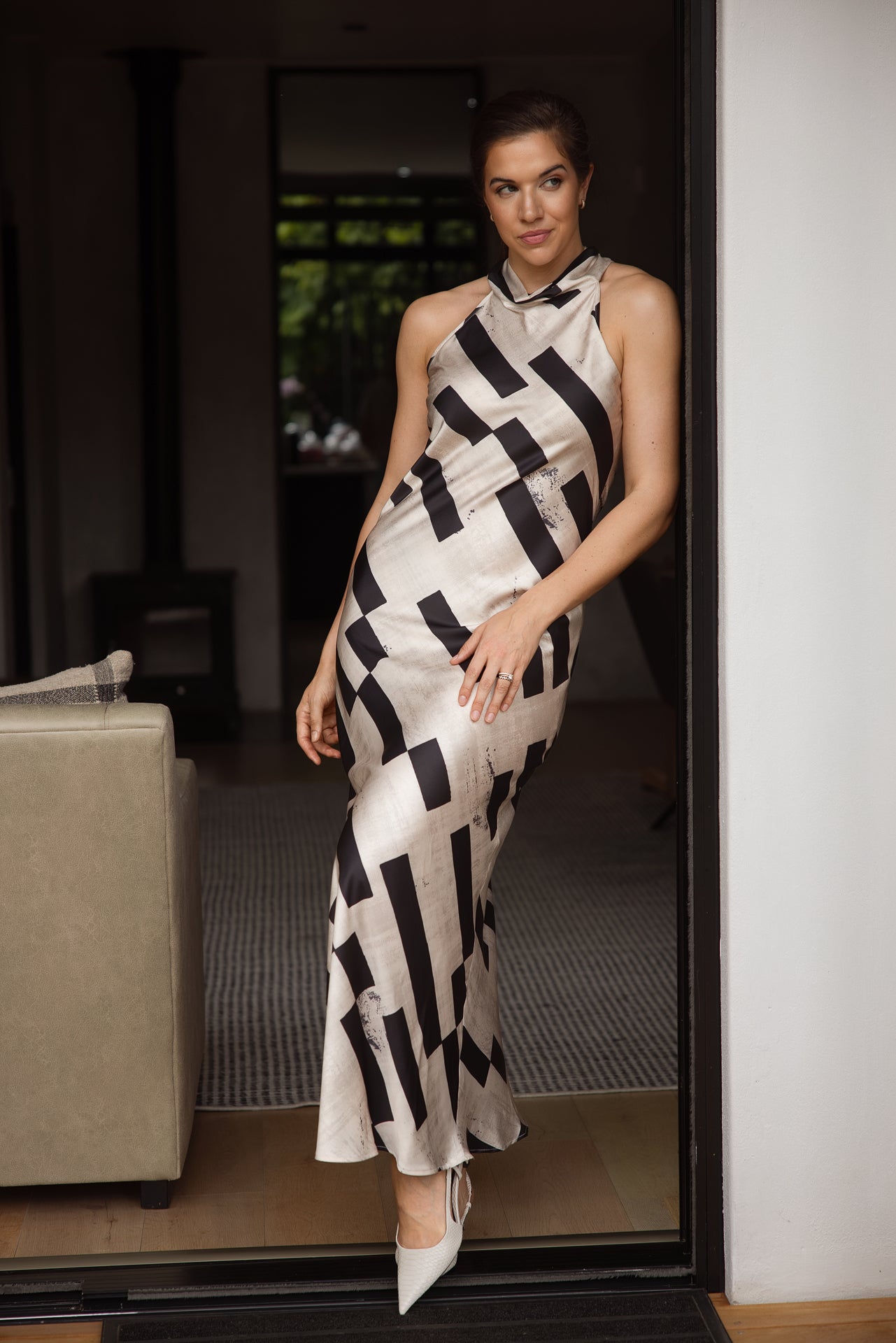 Jenna Halterneck Dress | Black & Ivory