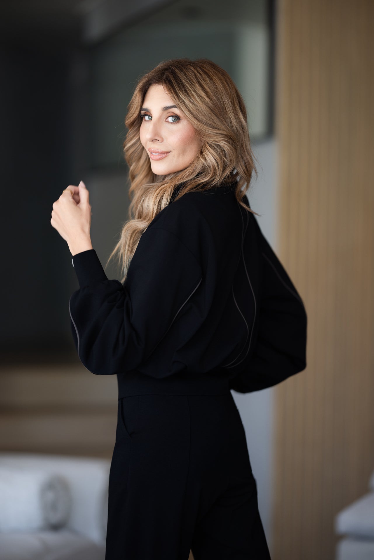 Gia Bomber | Black & Major Brown Piping