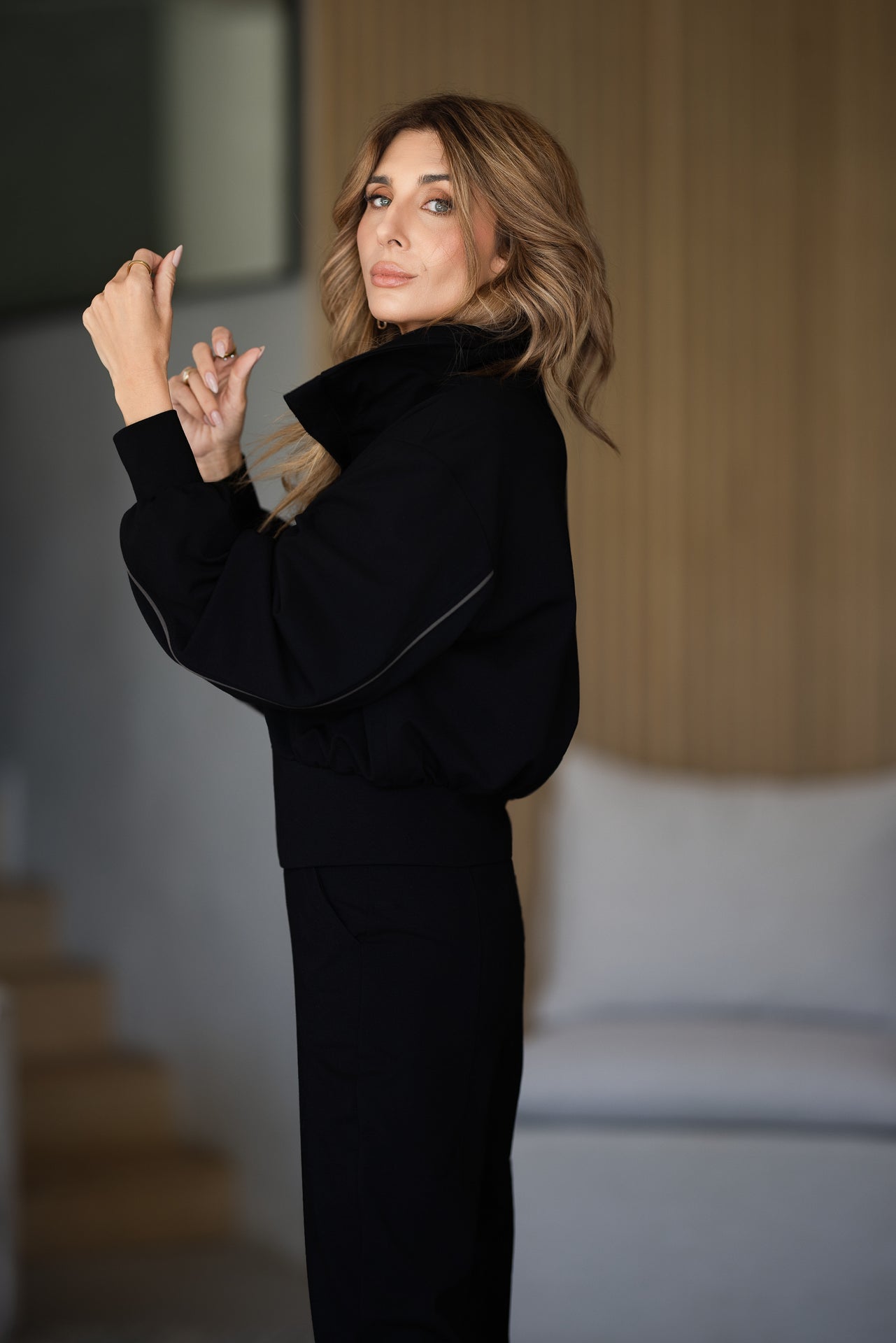 Gia Bomber | Black & Major Brown Piping
