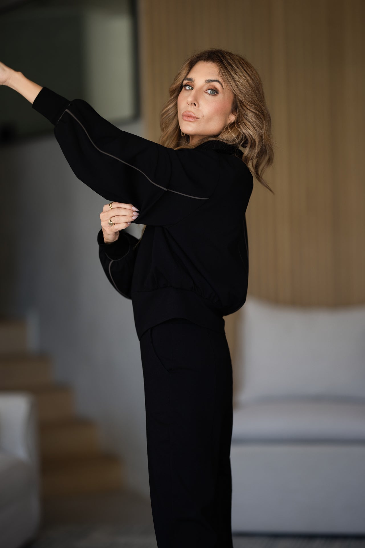 Gia Bomber | Black & Major Brown Piping