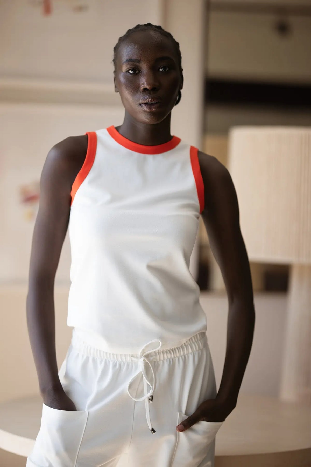 Basic Vest | Ivory & Grenadine Edge