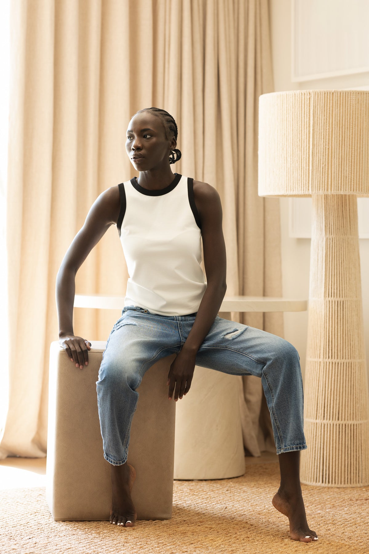 Basic Vest | Ivory & Black Edge