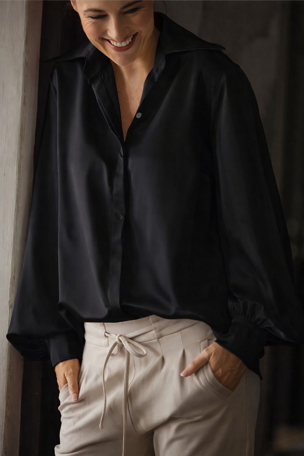 Classic Elle Shirt | Giorgio Satin Black
