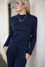 Fiji Funnel Neck Long-Sleeve Top |  Navy