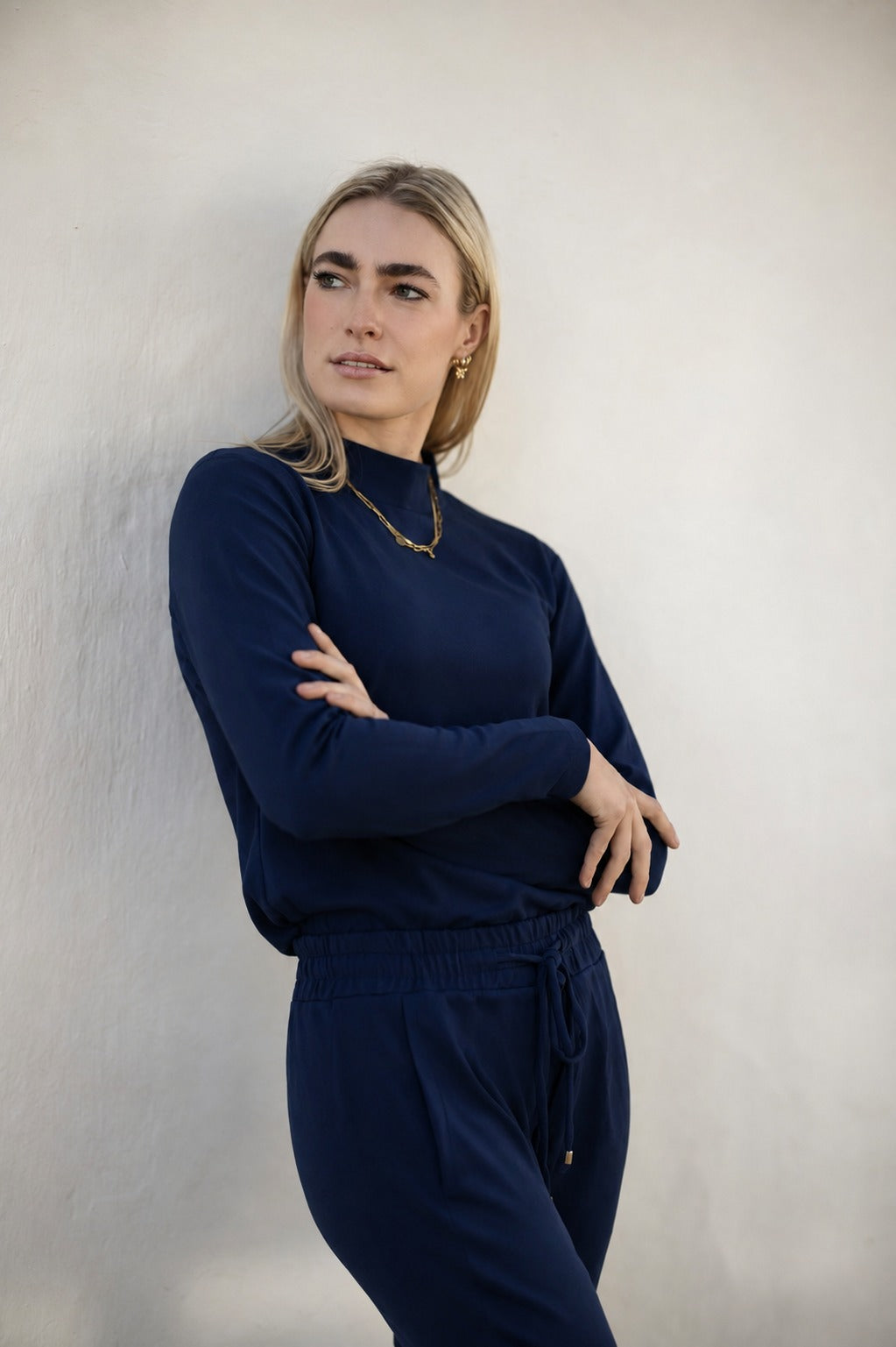 Fiji Funnel Neck Long-Sleeve Top |  Navy