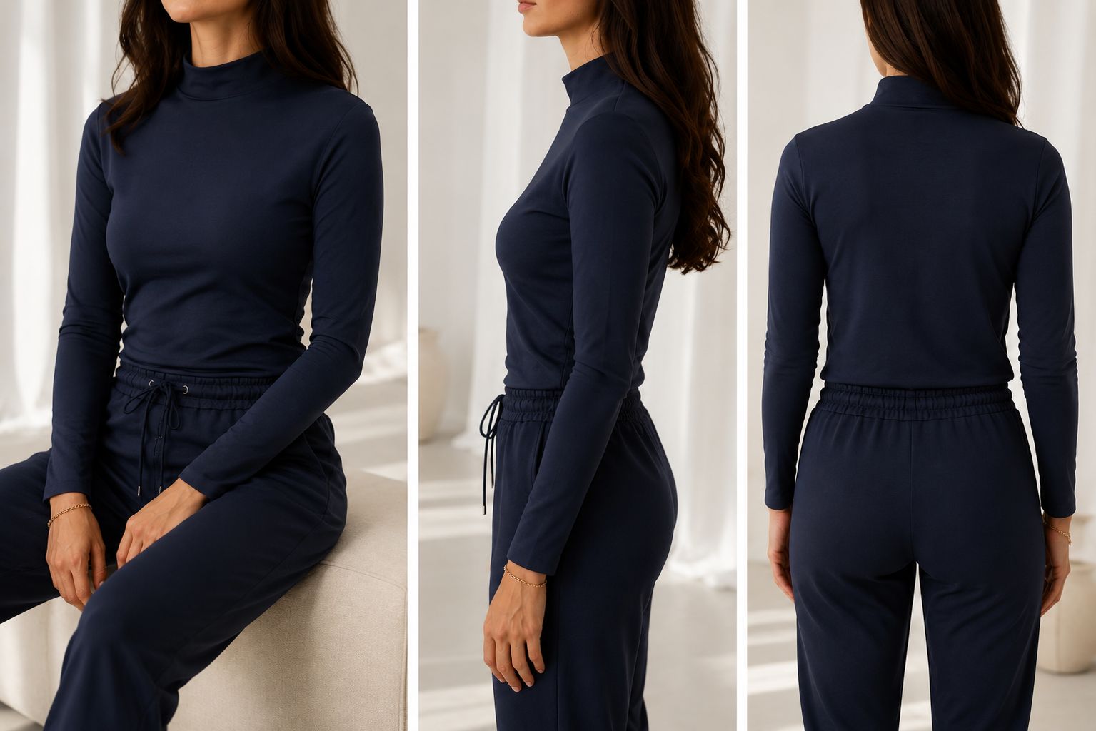 Fiji Funnel Neck Long-Sleeve Top |  Navy