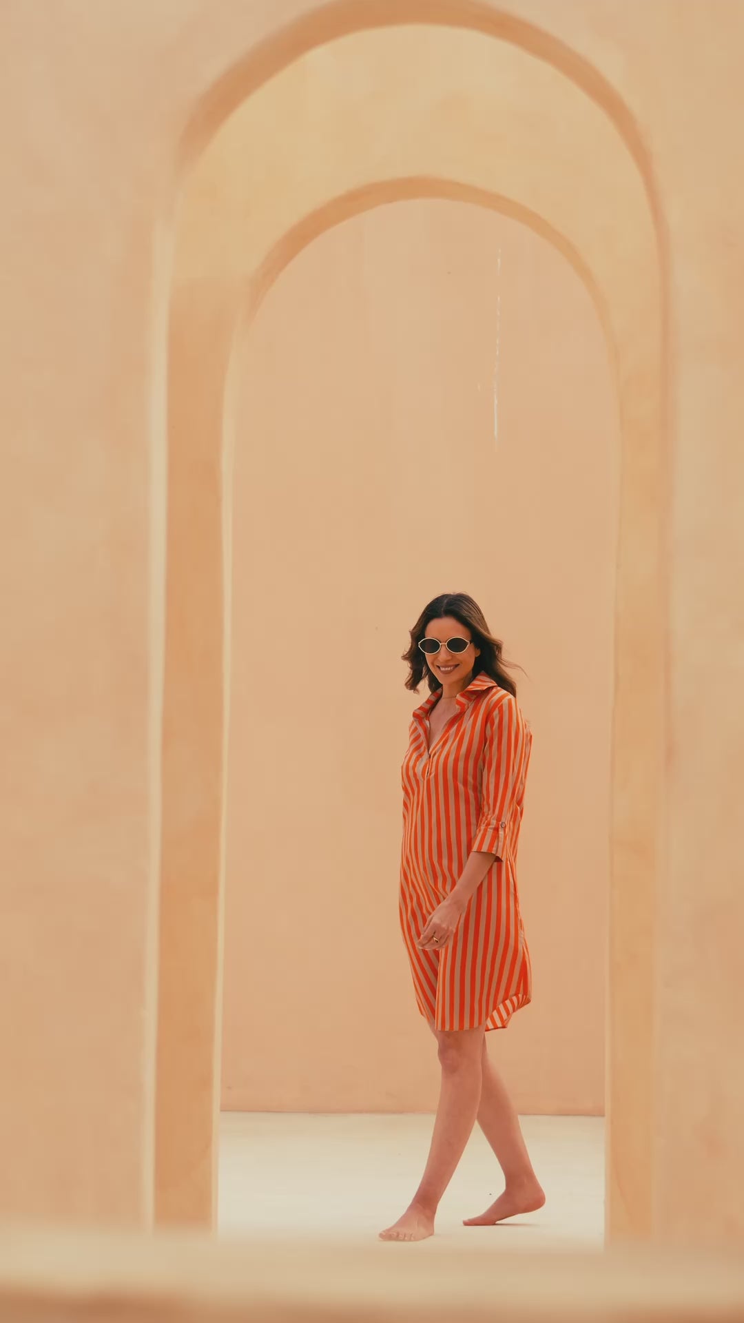 Load video: Willow Dress |  Red &amp; Camel Stripe