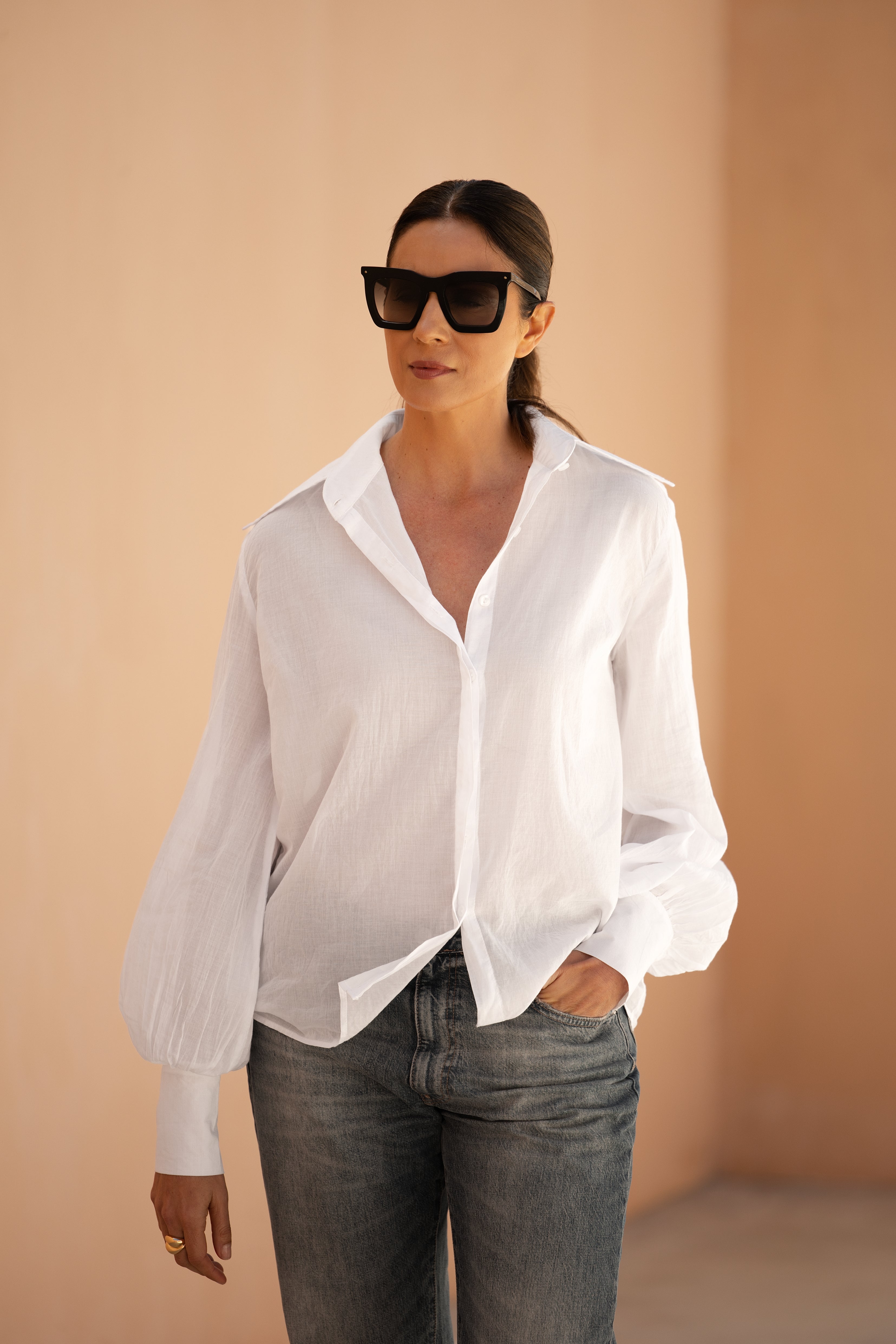 Classic Elle Shirt | White Cotton Voile